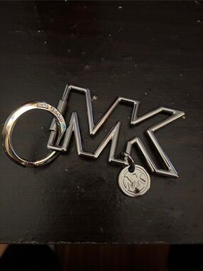 Michael Kors Silver-Tone MK Outline Keyring with Logo Charm